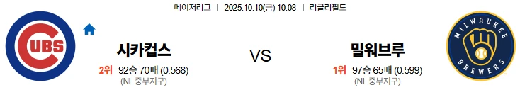 10월10일 10:08 시카고컵스 밀워키 MLB 스포츠분석,스포츠중계