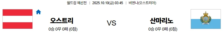 10월10일 03:45 오스트리아 산마리노 월드컵예선전 스포츠분석,스포츠중계