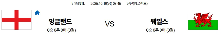 10월10일 03:45 잉글랜드 웨일스 남축INTL 스포츠분석,스포츠중계